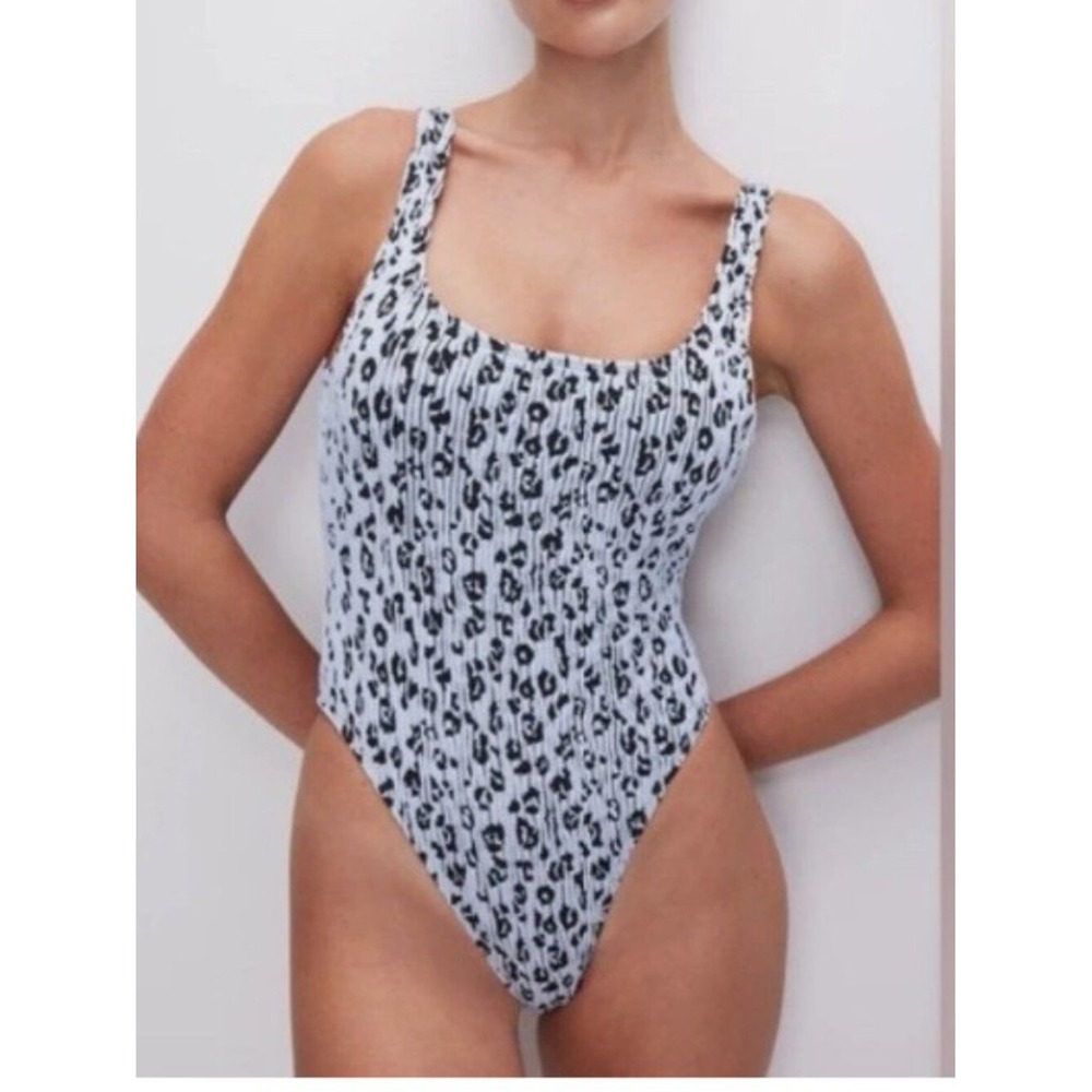New GOOD AMERICAN Size S/M Always Fits Modern Tank One Piece Swimsuit Leopard